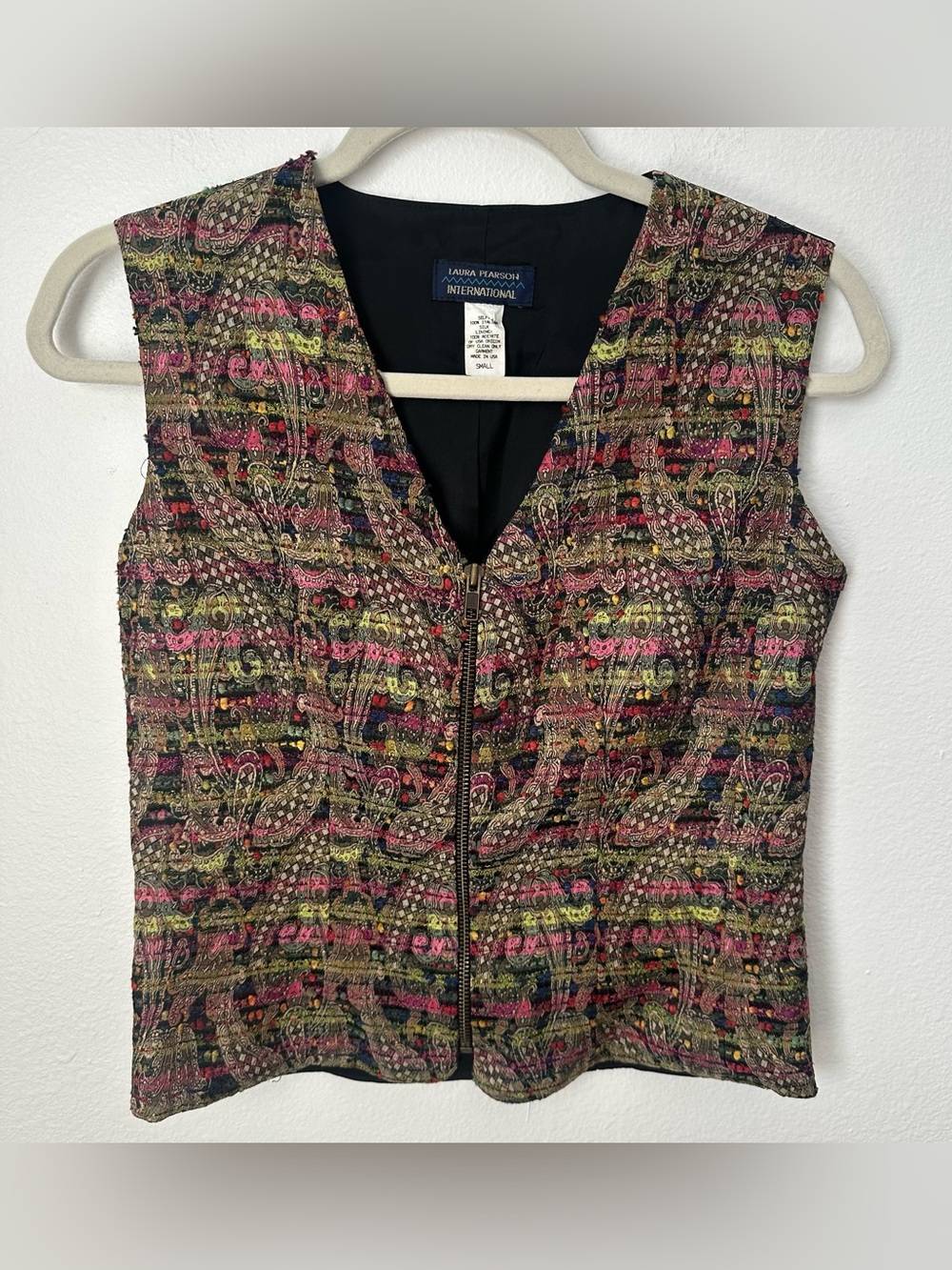 Vintage Laura Pearson International Italian Silk Tapestry Paisley Zipper Vest